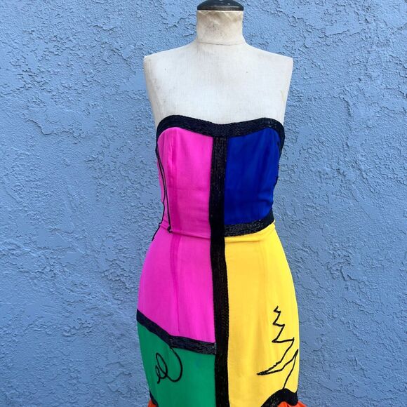 Vintage 1990 Fabrice Simon Couture Dress Beaded Silk NYC Size 10 - Picture 4 of 12